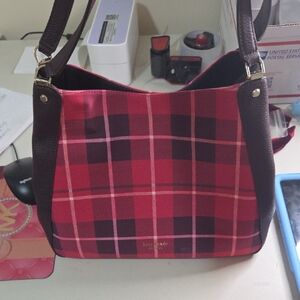 Kate Spade Burgundy and Pink Plaid Shoulder Bag